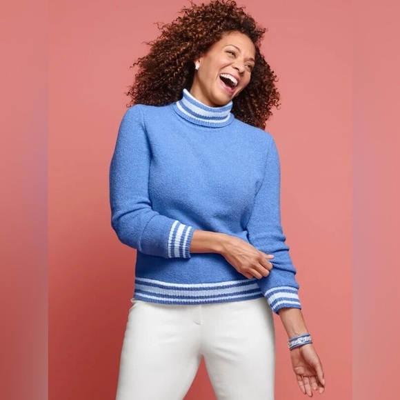 Talbots Blue Ivory Turtleneck Sweater Sz XS - Picture 1 of 5